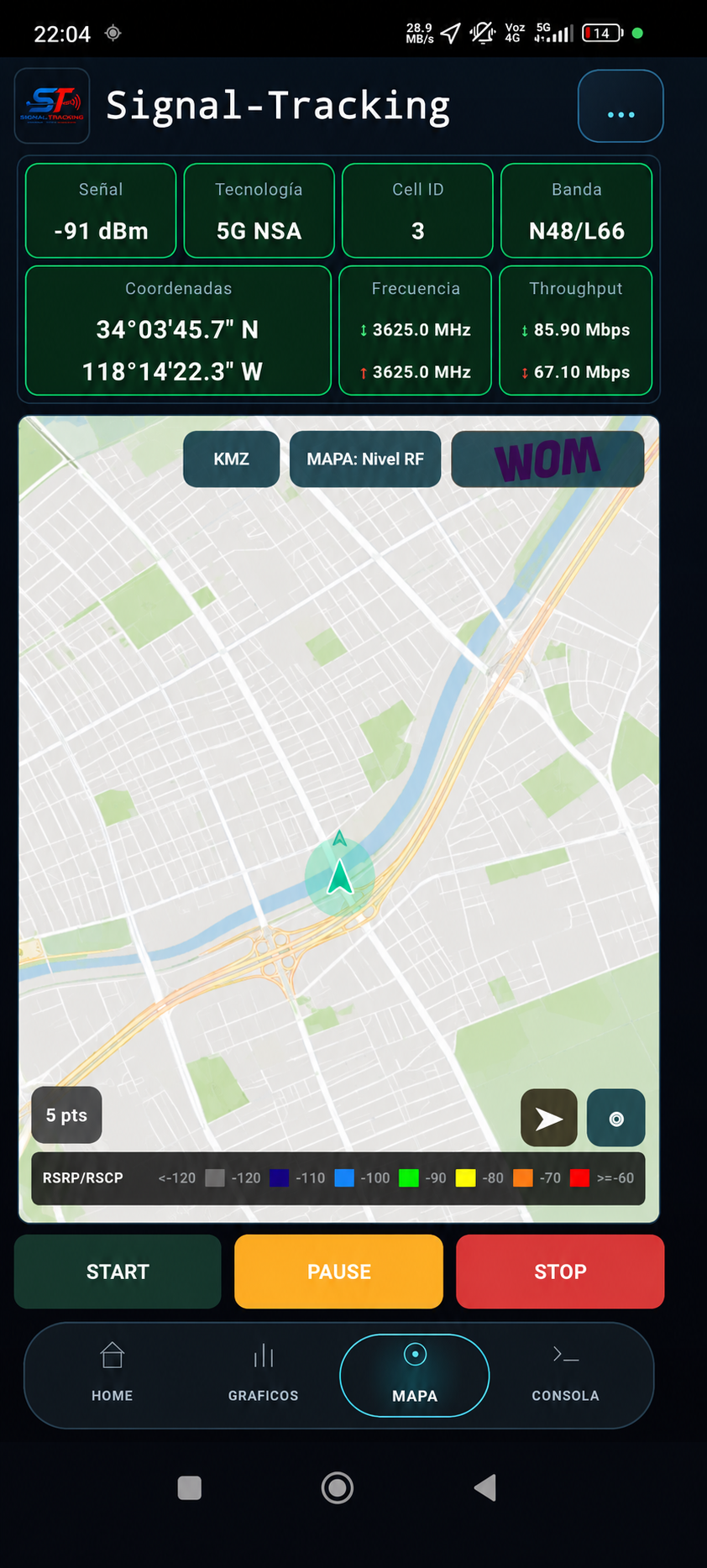 Mapa Android de mediciones móviles georreferenciadas en Signal-Tracking